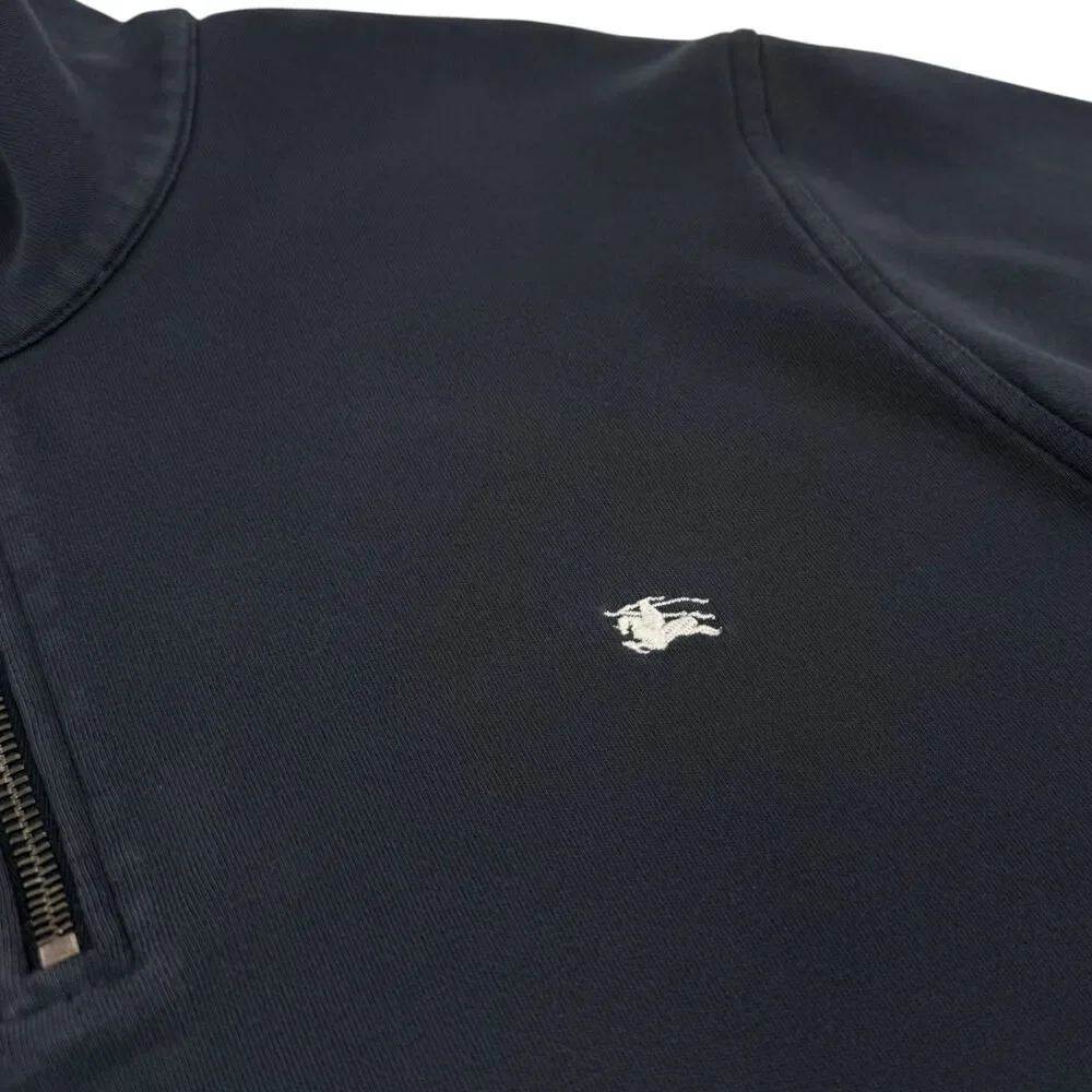 Burberry Men's Cotton Quarter Zip Pullover Sweatshirt Navy Blue XL